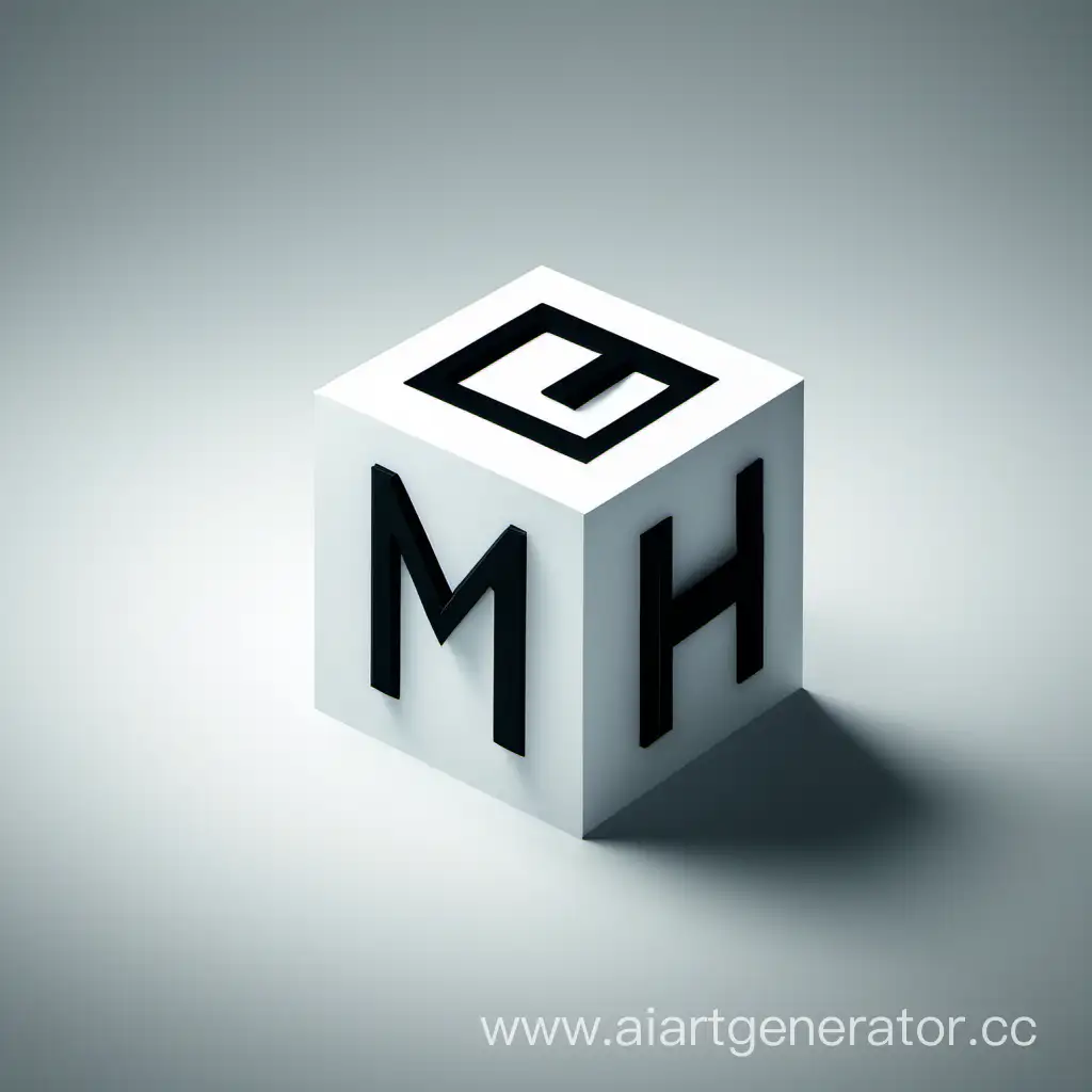 Логотип из двух объемных букв MH темный цвет на белом фоне строгий куб