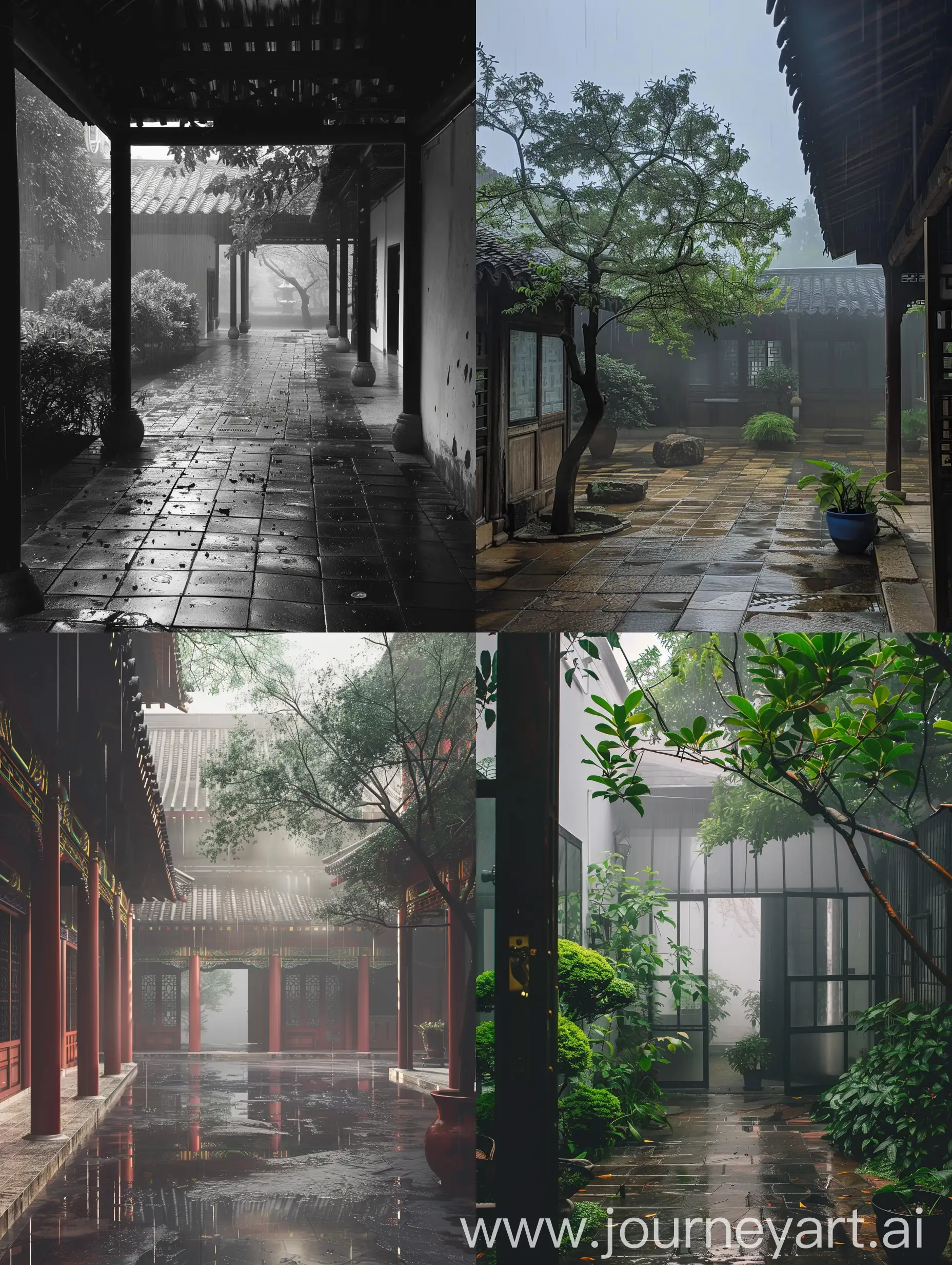 Misty-Southern-Courtyard-Scene-with-Clear-Skies