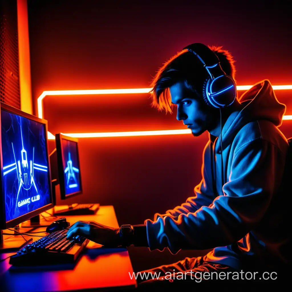 Computer-Club-Gamer-in-Vibrant-Orange-Neon-Atmosphere