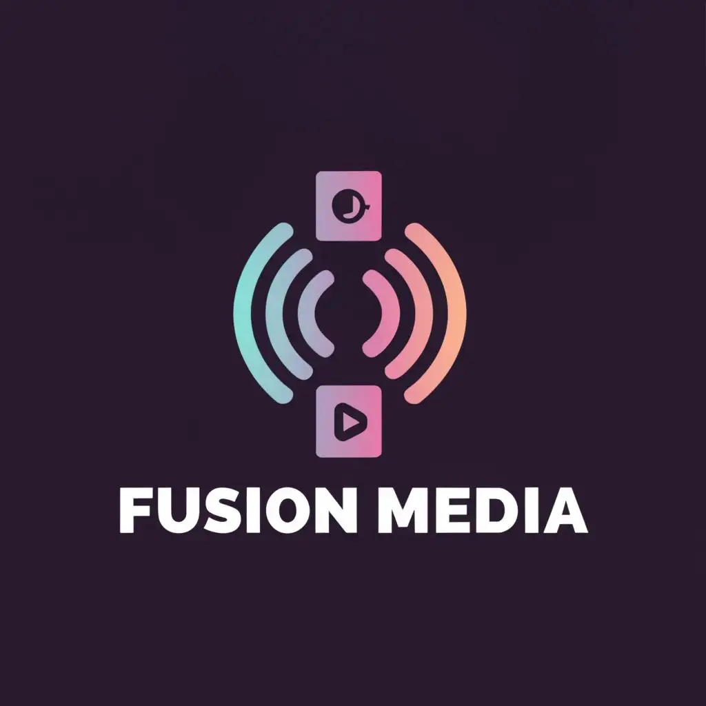 a logo design,with the text "Fusion Media", main symbol:Photography, Videos, Podcasts, Media, Sound,Moderate,be used in Entertainment industry,clear background