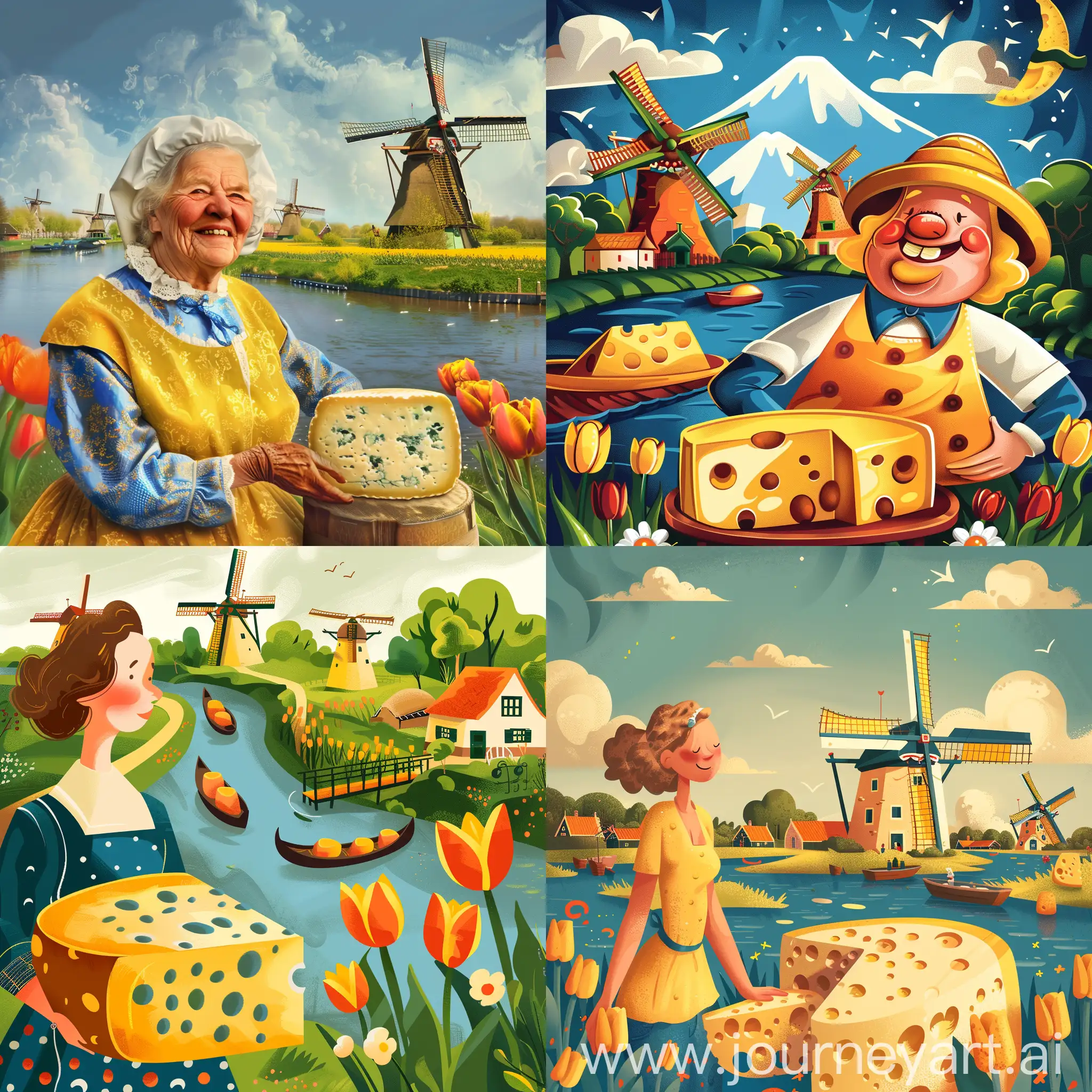 typical dutch person. Involve cheese, windmills, tulips and dutch canals