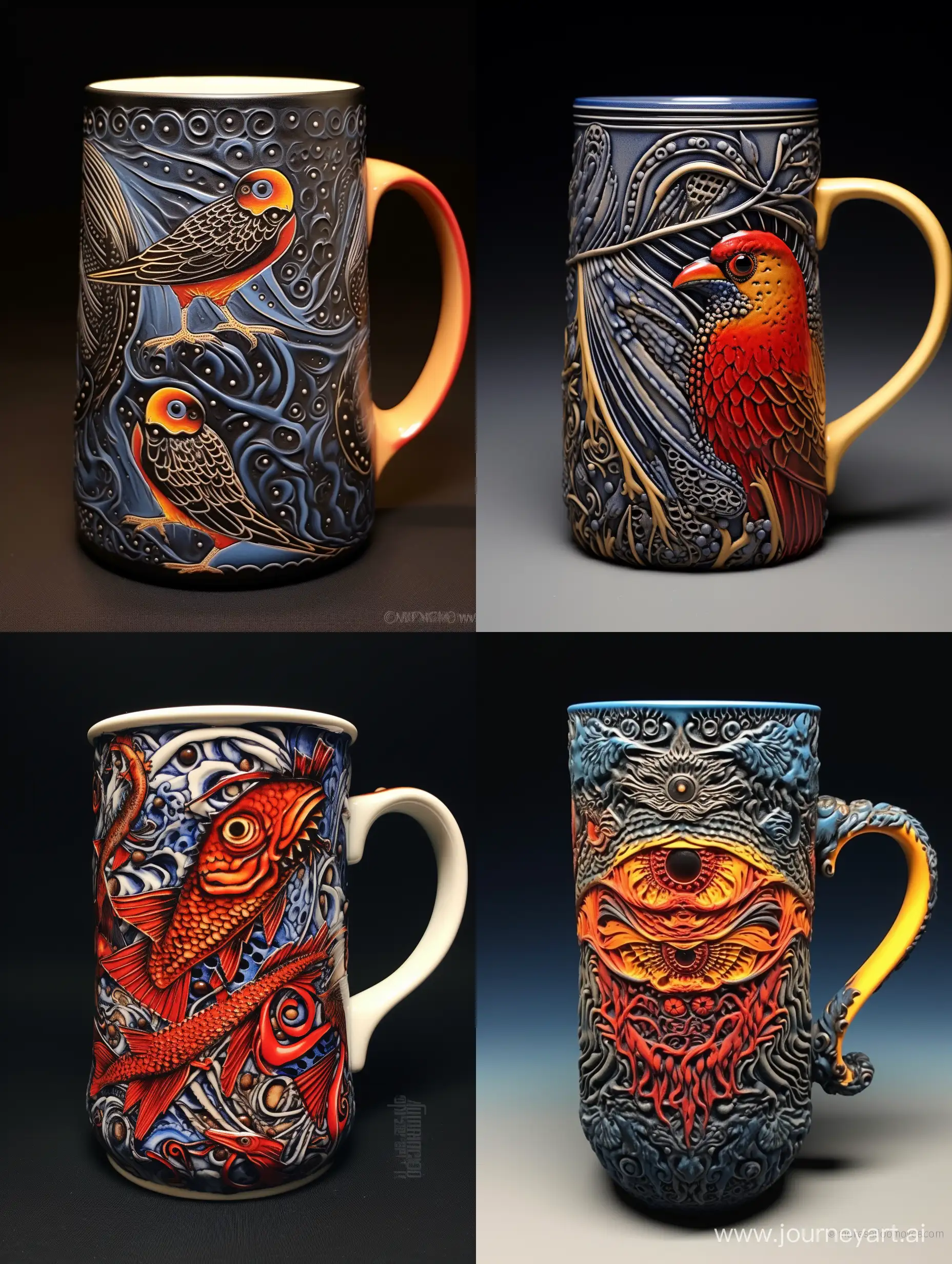 Exquisite-Toynkite-Ceramic-Mug-with-Birds-Fish-and-Animals-Motifs