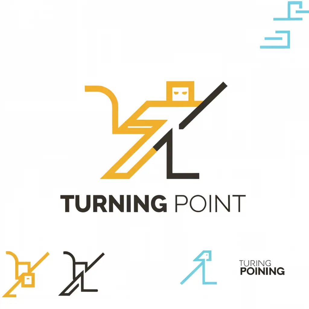 a logo design,with the text "Turning point", main symbol:A popular and  abstract symbol resembling a combination of an arrow and monkey and a lightning bolt, representing both progress and innovation. The symbol should be highly versatile and instantly recognizable, with clean lines and geometric shapes that exude sophistication and modernity.,Minimalistic,clear background