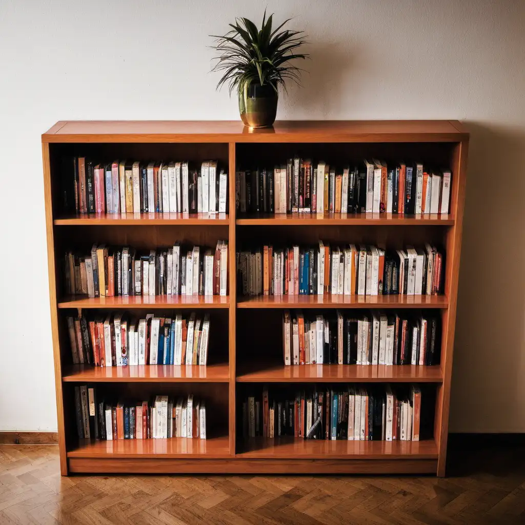 Diverse Book Collection on Modern Wooden Bookshelf