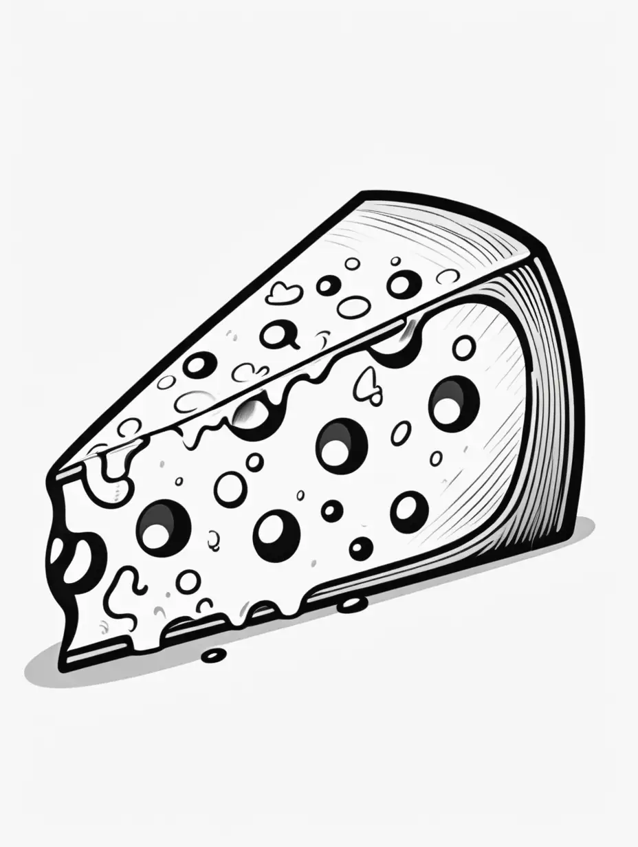 Whimsical Black and White Cartoon Cheese on a Clean Background