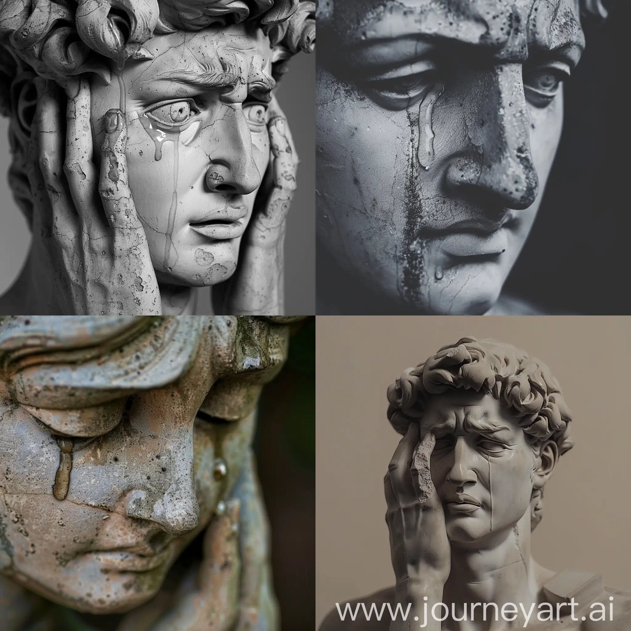a statue crying