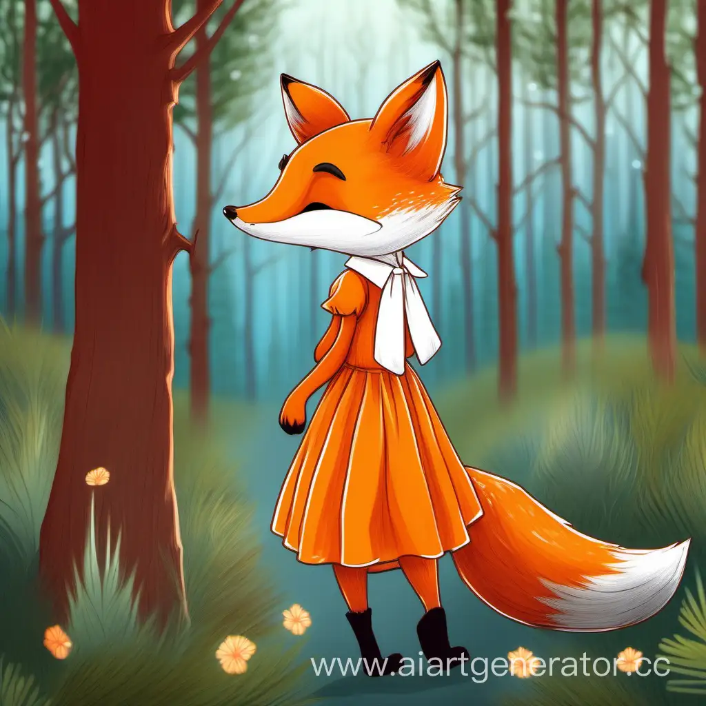 Lonely-Fox-in-Summer-Sundress-Strolling-Through-Enchanting-Fir-Forest