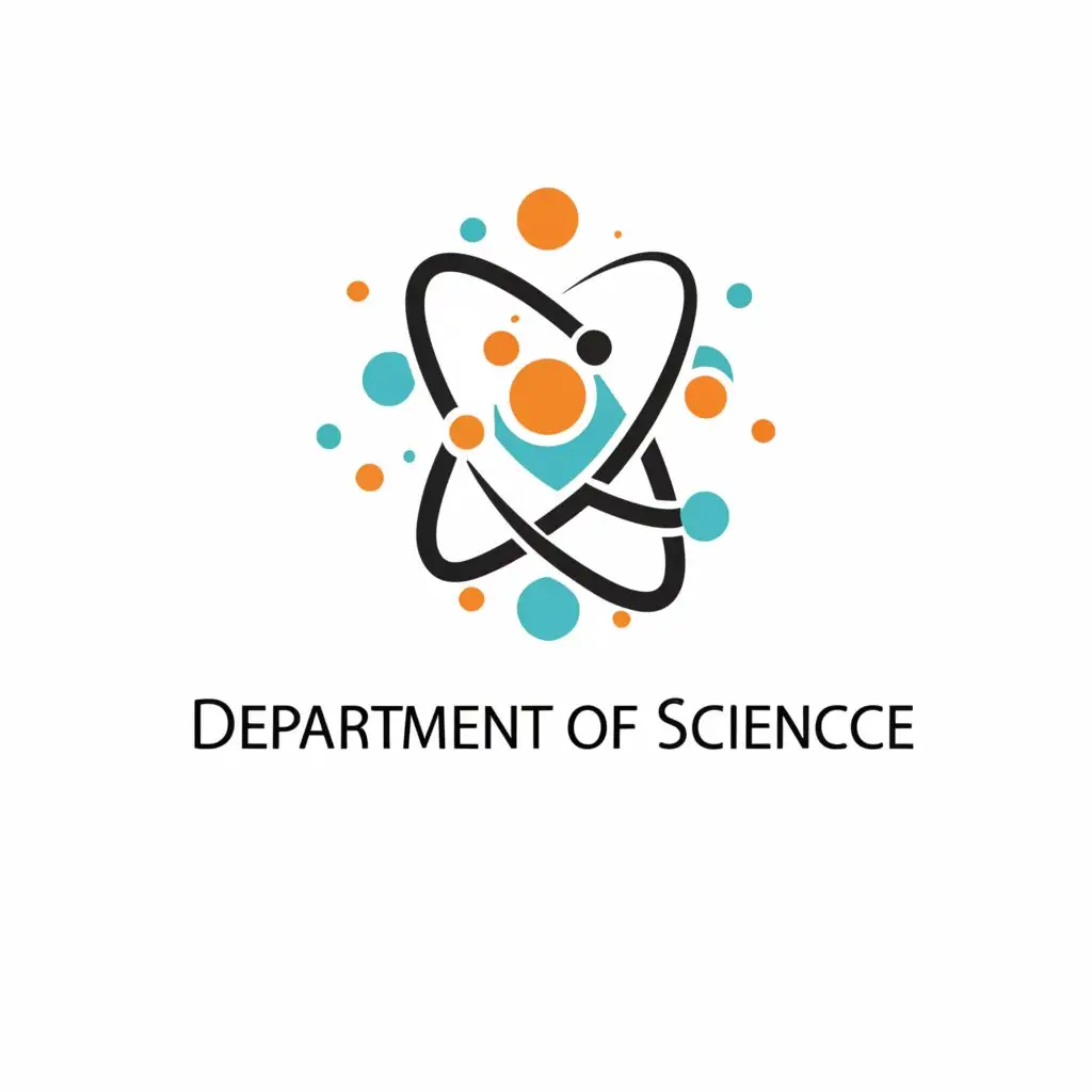 a logo design,with the text "Department of Science", main symbol:atom orbital, beaker, test tubes, microscope,Moderate,be used in Education industry,clear background
