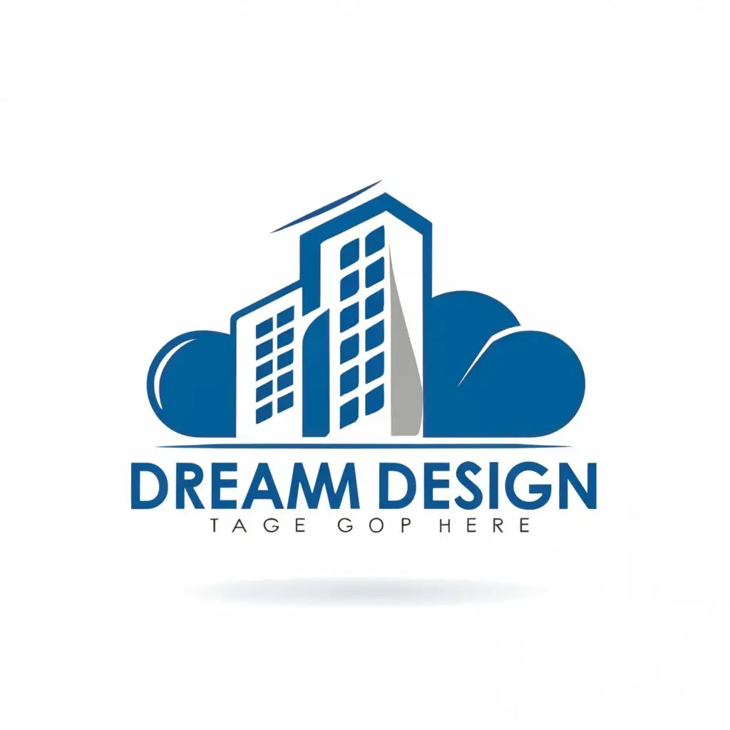 logo, make a building on the cloud up and name on it Dream Design, with the text "Dream Design", typography, be used in Construction industry
