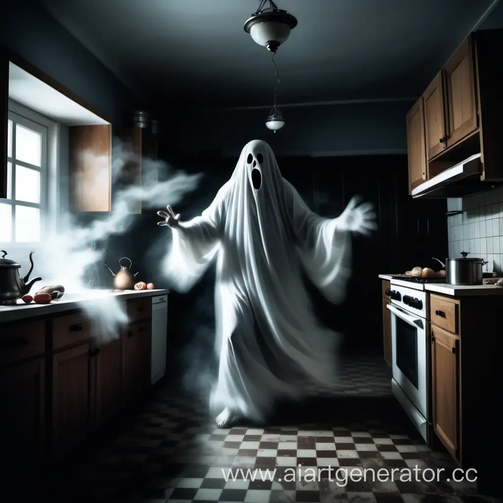 призрак бегает по кухне, раскидывает предметы, пугает деда