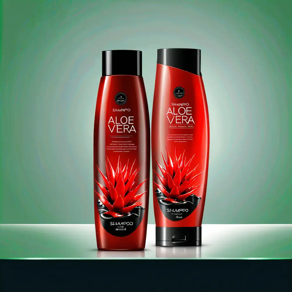 shampoo packaging. contains red aloe vera. premium and modern.