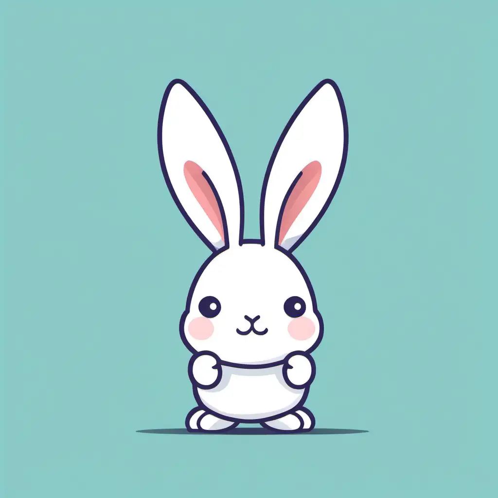 simple vector image of cute white bunny standing on two legs, ears flopped to one side, no facial expression, incredibly cute