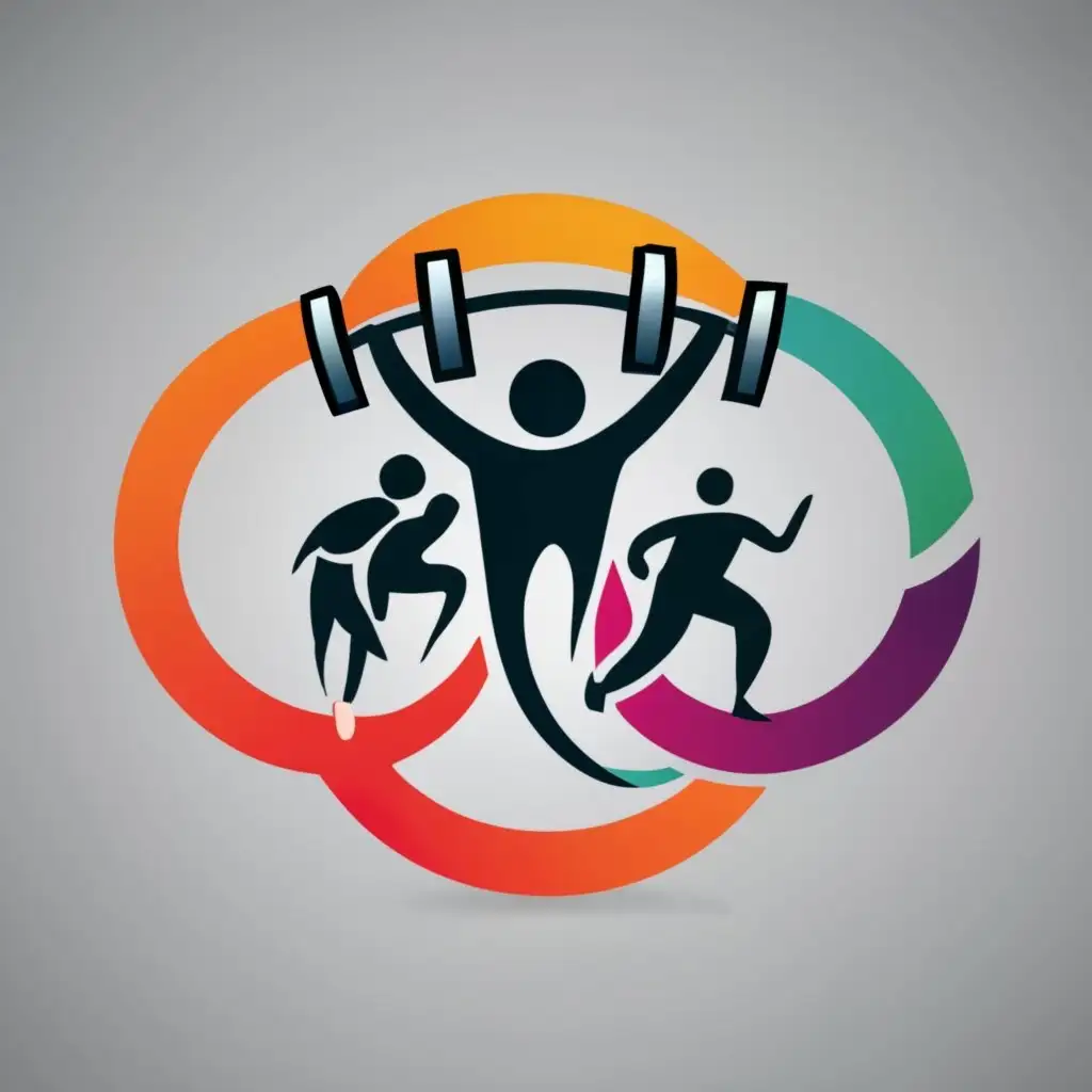 logo, Three Olympic rings that have people doing exercises (weightlifting, running, etc.) inside them, with the text "CrossFit Universe", typography, be used in Sports Fitness industry