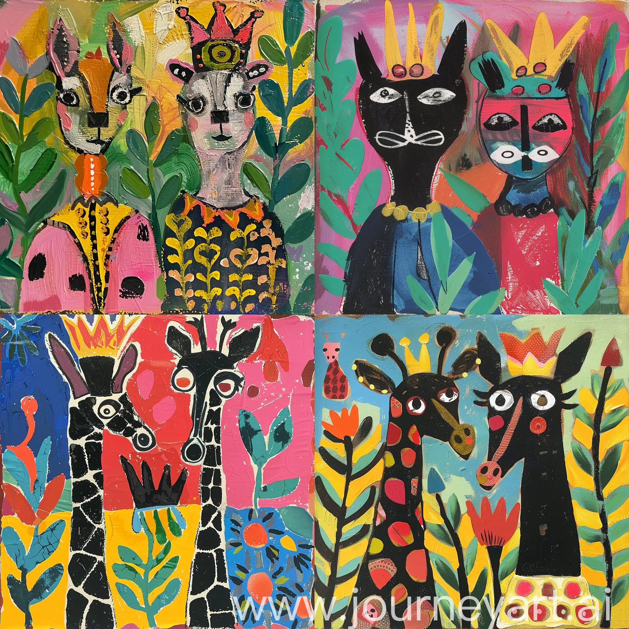 Colorful-Matisse-Style-Animal-King-and-Queen-Artwork