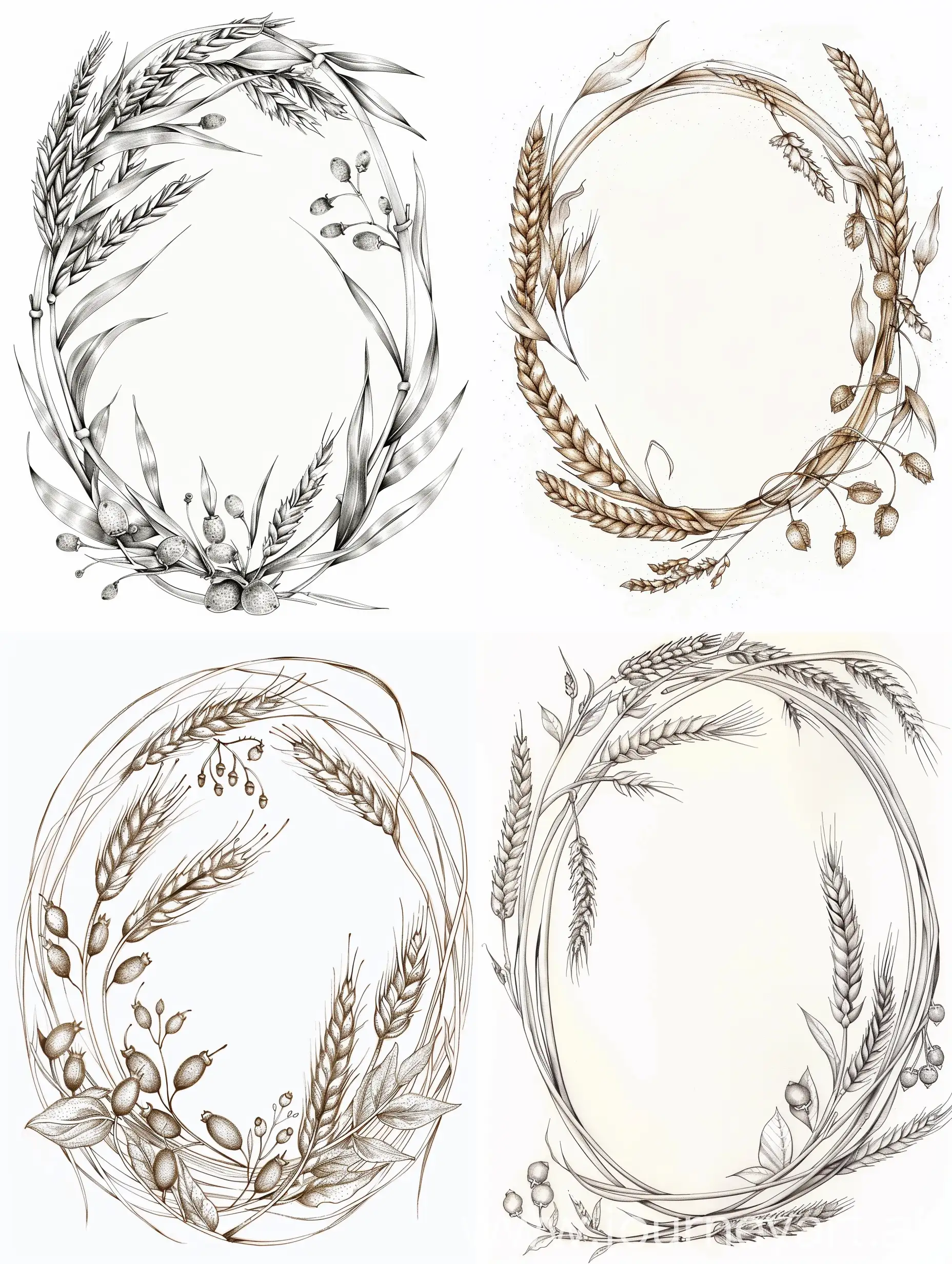 Whimsical-Wheat-and-Pepper-Oval-Frame-Illustration