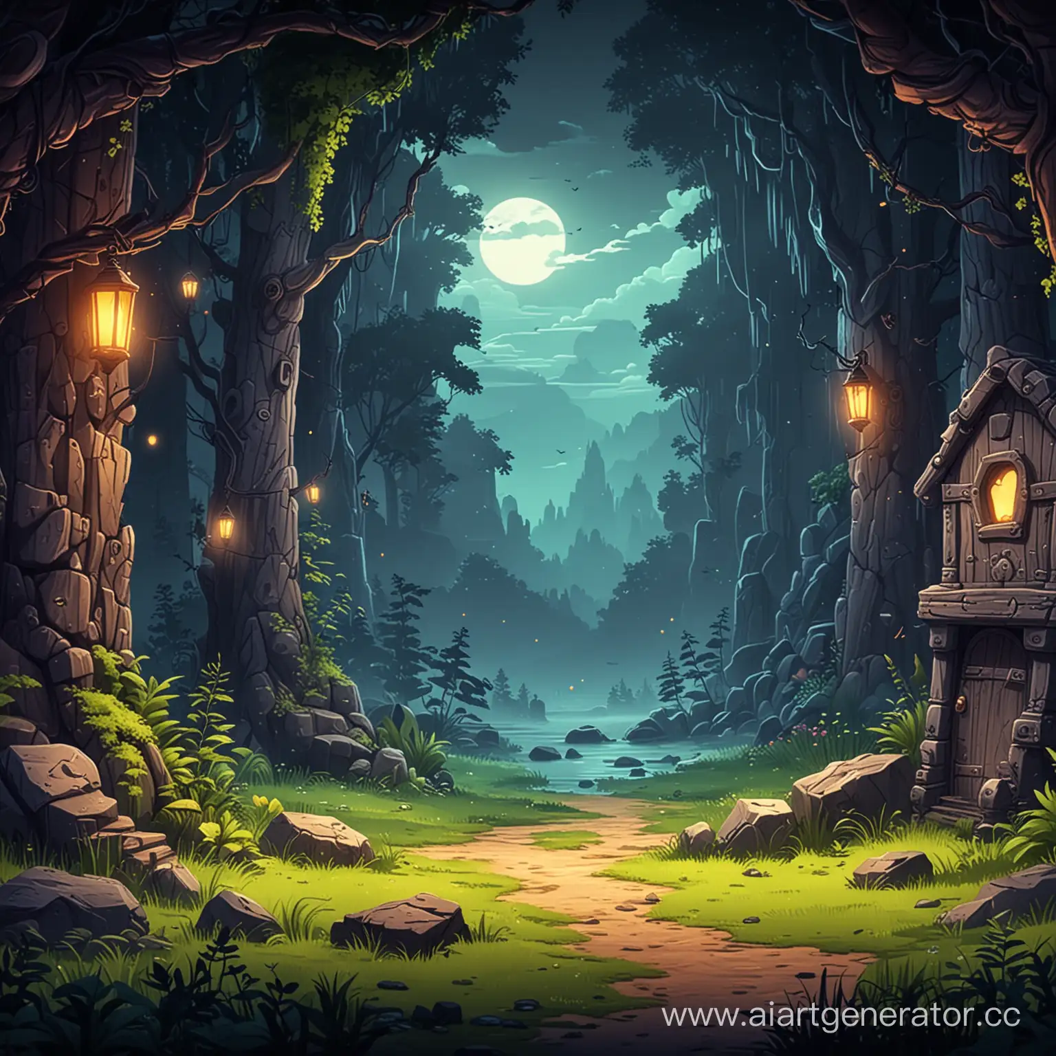 Colorful-2D-Mobile-Game-Background-with-Dynamic-Landscapes-and-Playful-Characters