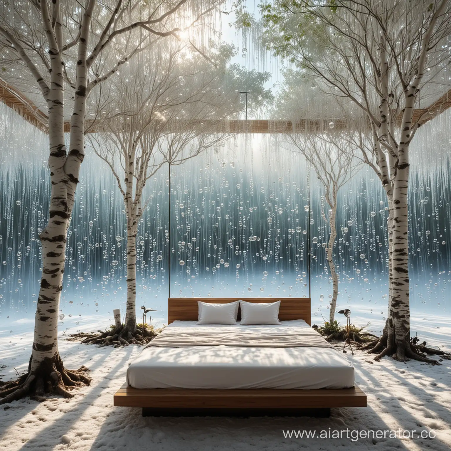 Futuristic-Vietnam-Birch-Tree-in-Icy-BubbleFilled-Room