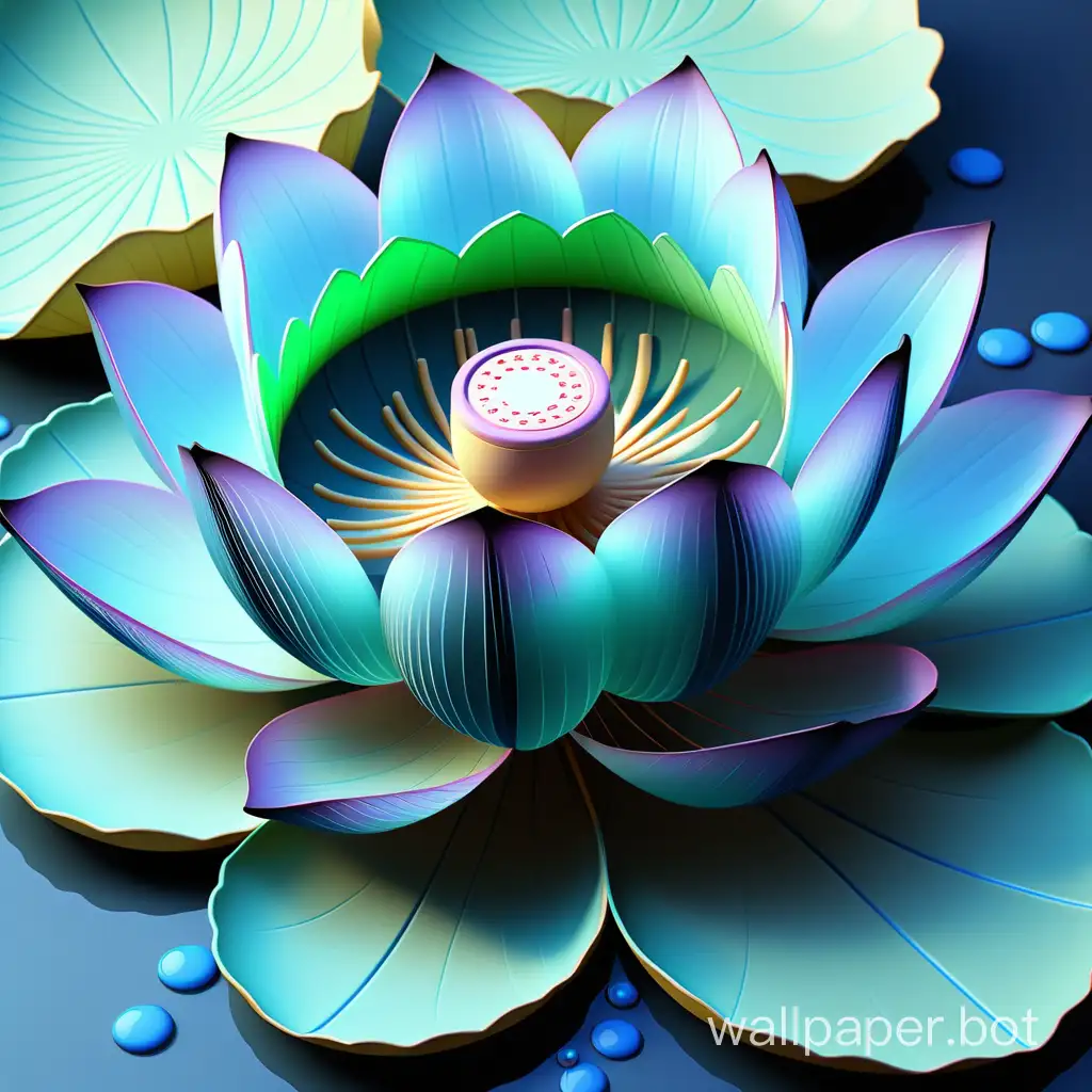Lotus with bluish hue and green petals glittering water pong