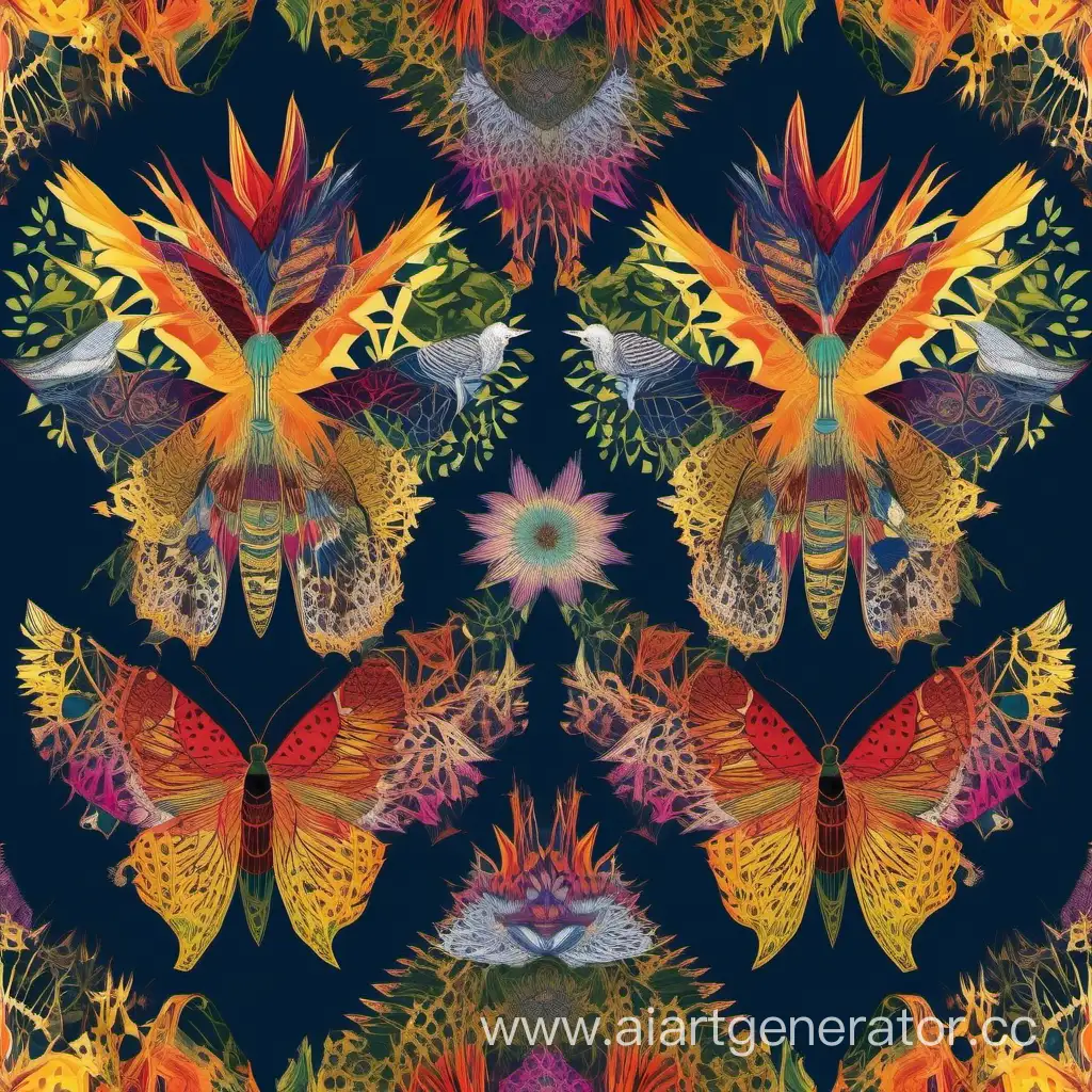 Vibrant-Nature-Fashion-Print-Kaleidoscopic-Fusion-of-Flora-and-Fauna