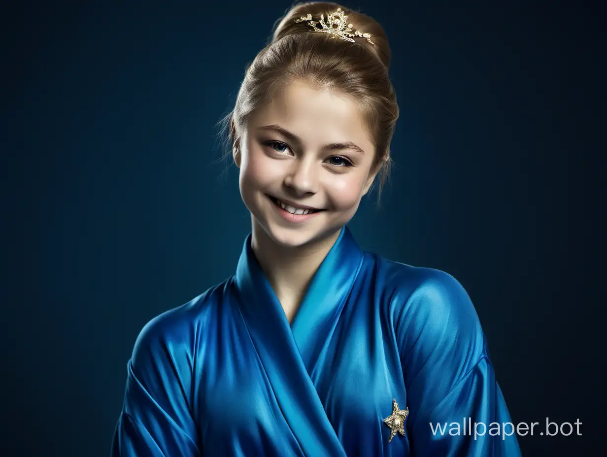 Yulia-Lipnitskaya-Radiates-Joy-in-Elegant-Blue-Silk-Robe