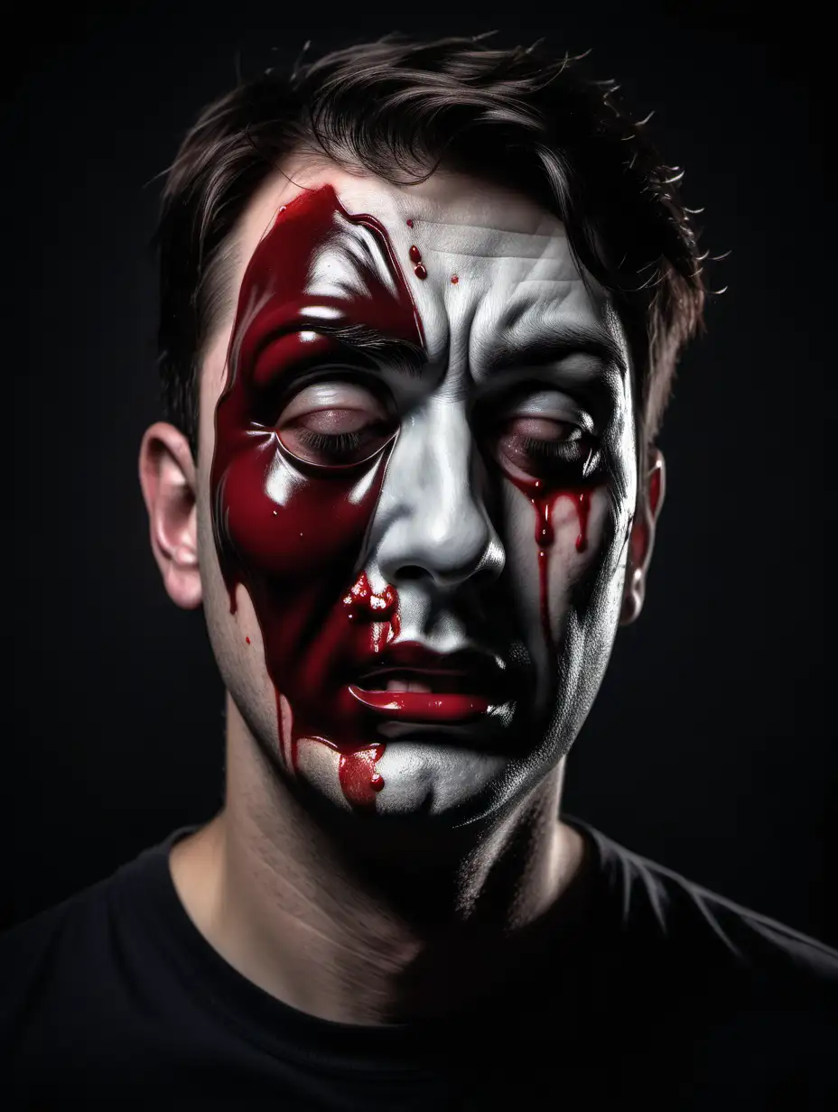 Profound Depression Portrait of a Man in Dilemma Shedding Tears of Blood