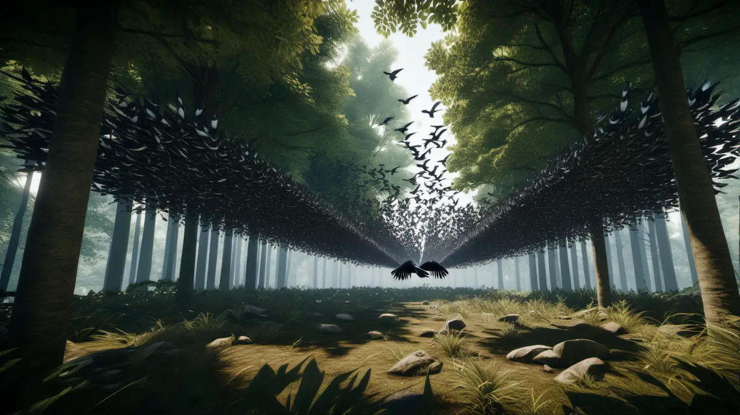 /imagine prompt: realistic, personality: [The camera pans out, revealing the entirety of the "Unique Flying Birds School" and its magical surroundings. The forest shimmers with a sense of wonder and endless possibilities. The birds continue to explore and innovate, their creativity shining bright as they bring their unique value to the world.] unreal engine, hyper real --q 2 --v 5.2 --ar 16:9