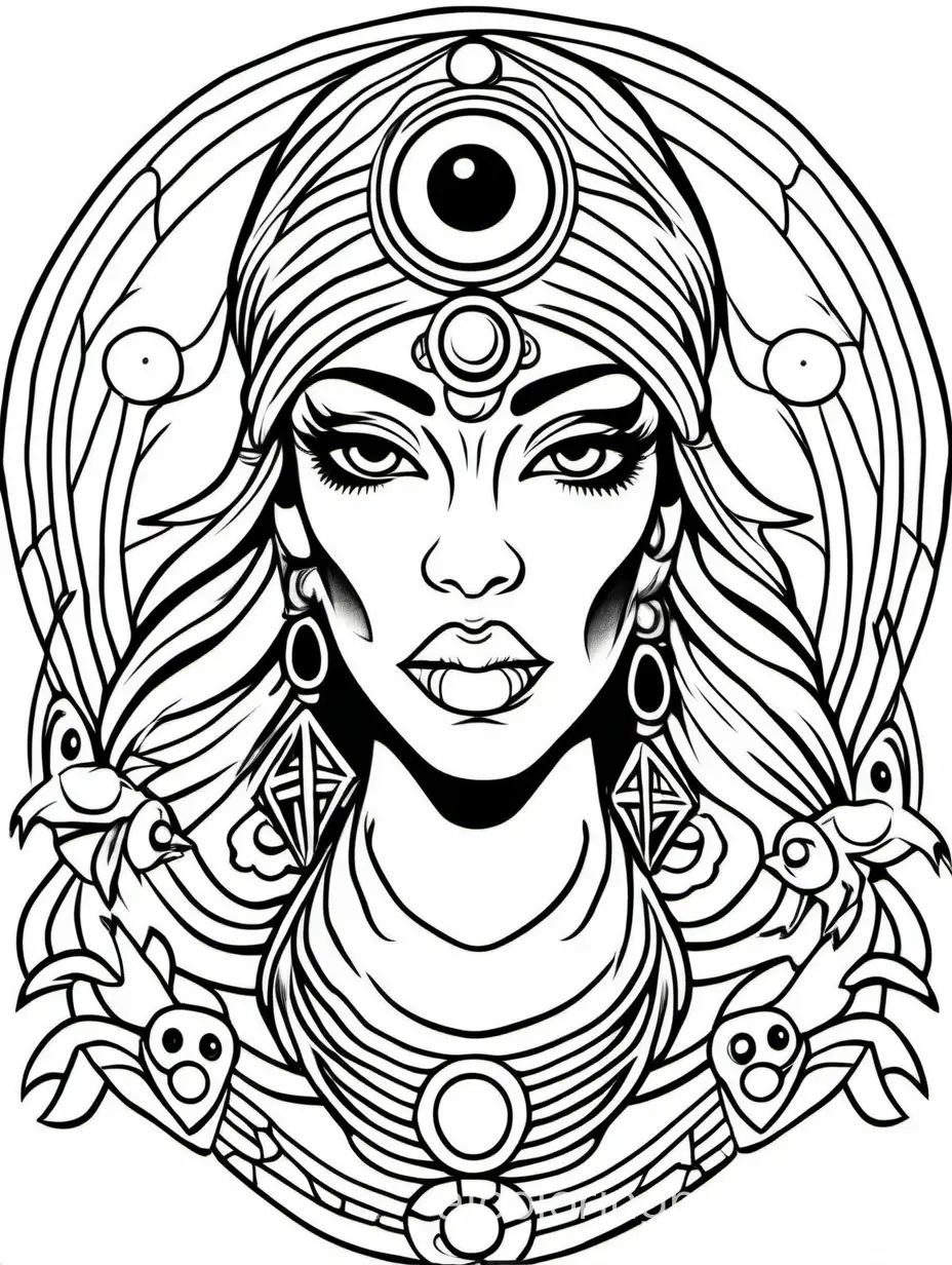 Sultry-Vintage-Pinup-Goddess-with-Mystic-Third-Eye-Voodoo-Coloring-Page