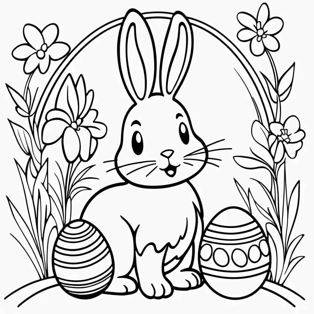 Simple black lines easter image for childrens colouring page book