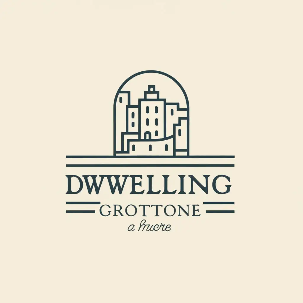 a logo design,with the text "Dwelling grottone", main symbol:create illustration with skyline of Polignano a mare,Moderate,clear background