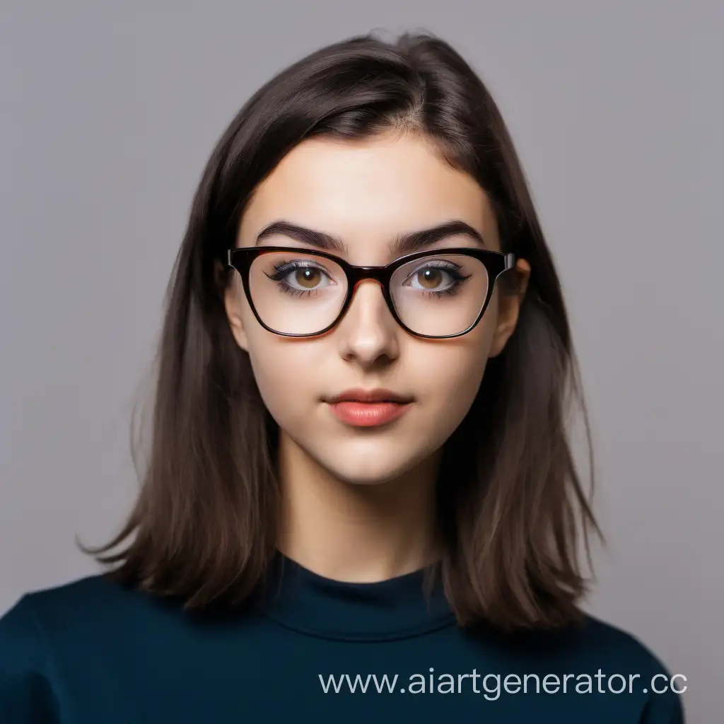 двадцатилетняя кареглазая шатенка в очках анфас вид спереди
