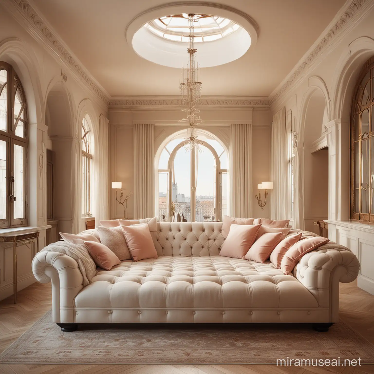 Stylish Living Room with MidJourney Sofa and Luxurious Lighting