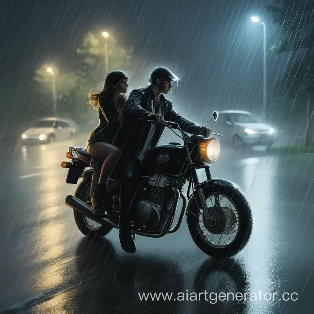 Night-Rain-Ride-Two-People-on-a-Motorcycle-in-the-Rain