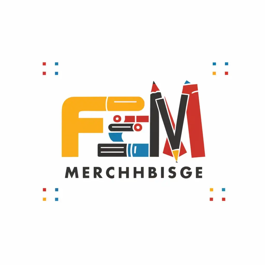 a logo design,with the text "Fem Merchandise", main symbol:Books,ruler, pencils,Moderate,clear background