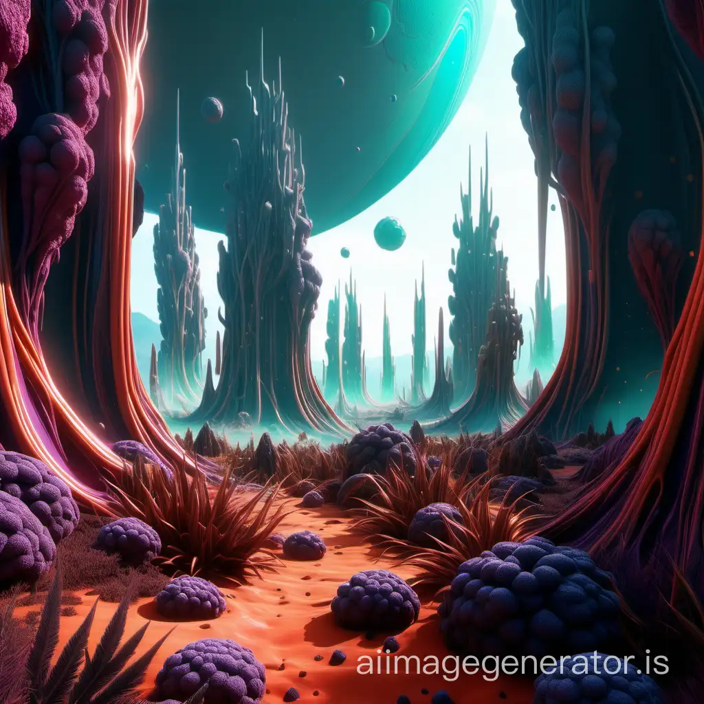 landscape , Vibrant shades of silicon  and warm tones of organic vegetation , Silicon formations of various sizes and shapes as well as organic elements . scifi , cinematic