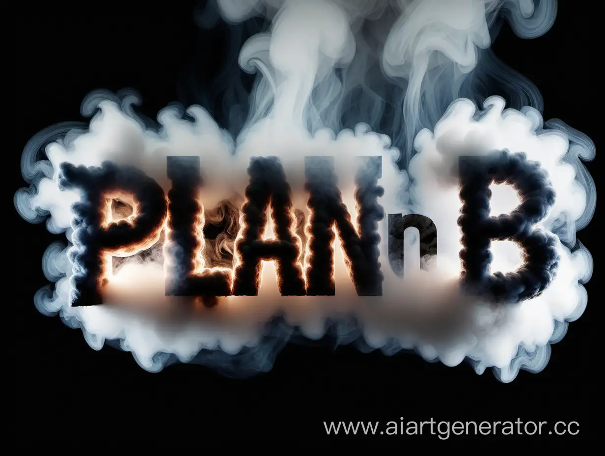 Надпись План-B окутанная дымом на черном фоне
