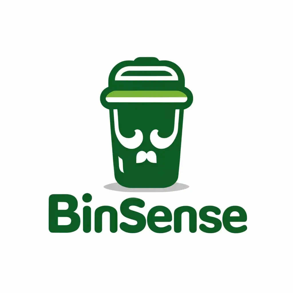 a logo design,with the text "BInSense", main symbol:trash bin, green, eco,Moderate,clear background