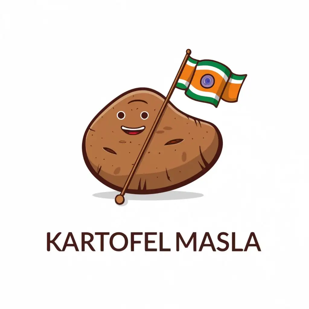 logo, Indian flag in the shape of a potato, with the text "Kartoffel Masala", typography