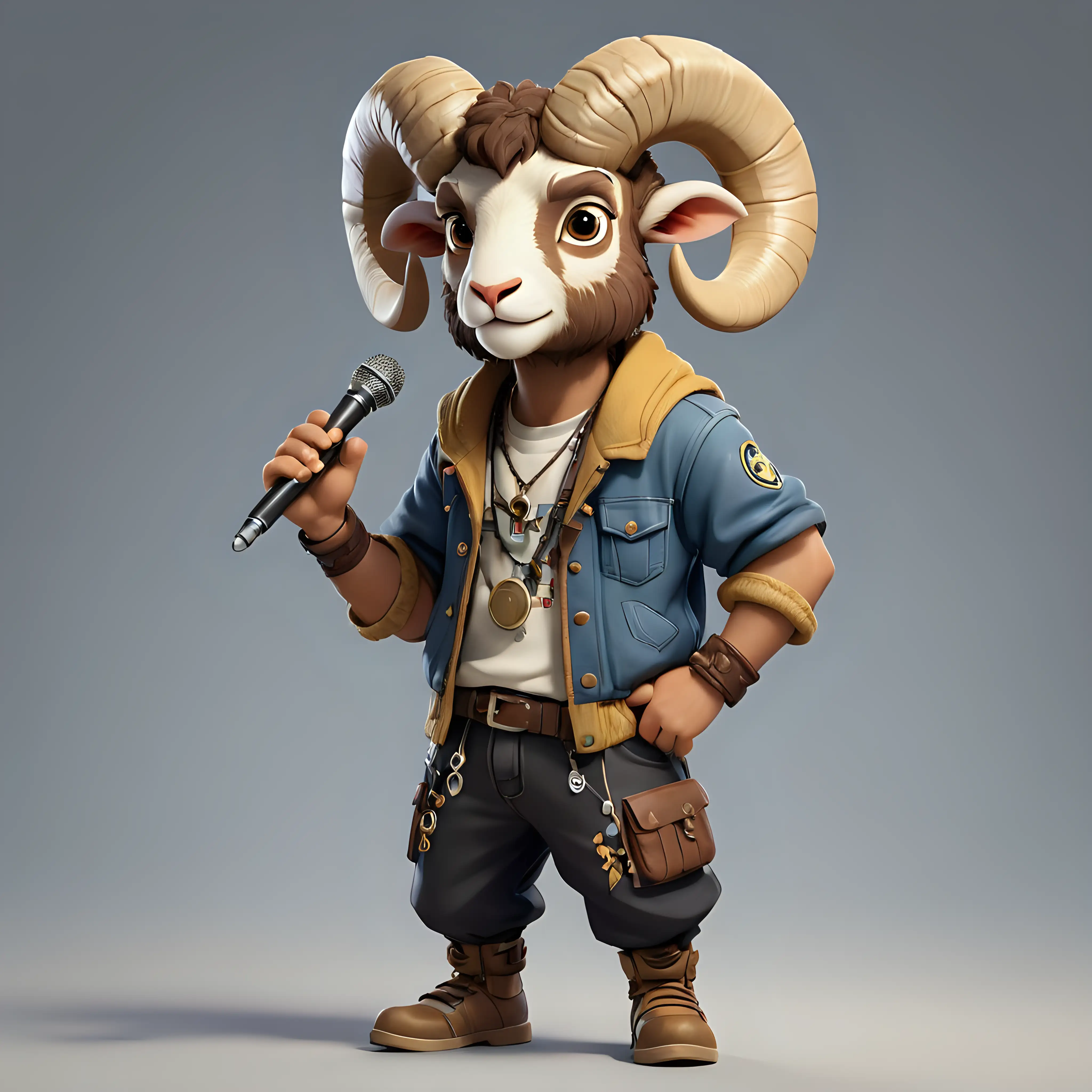 a Ram in cartoon style in full body with Musician clothes with clear background