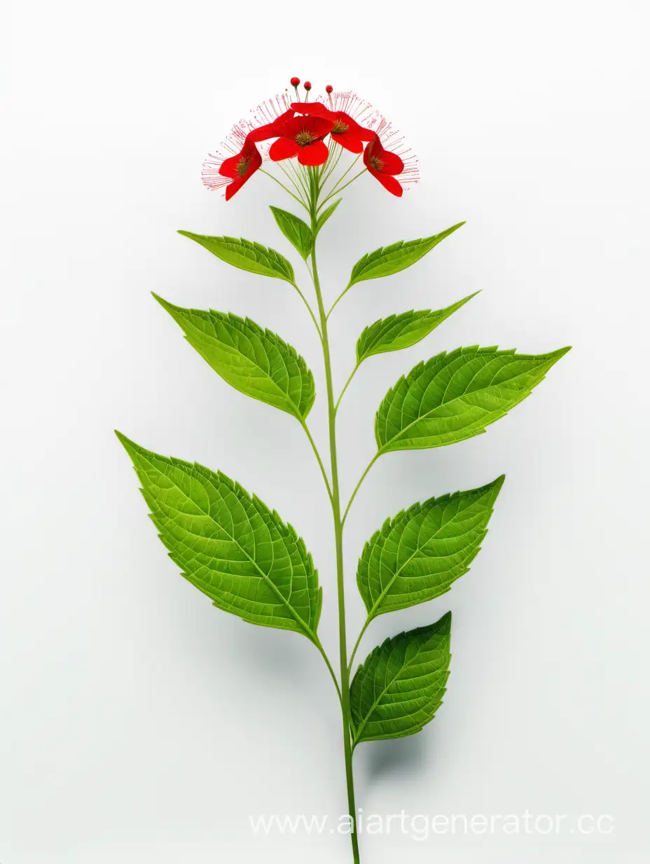 Vibrant-Red-Wild-Flower-in-8K-with-Fresh-Green-Leaves-on-White-Background
