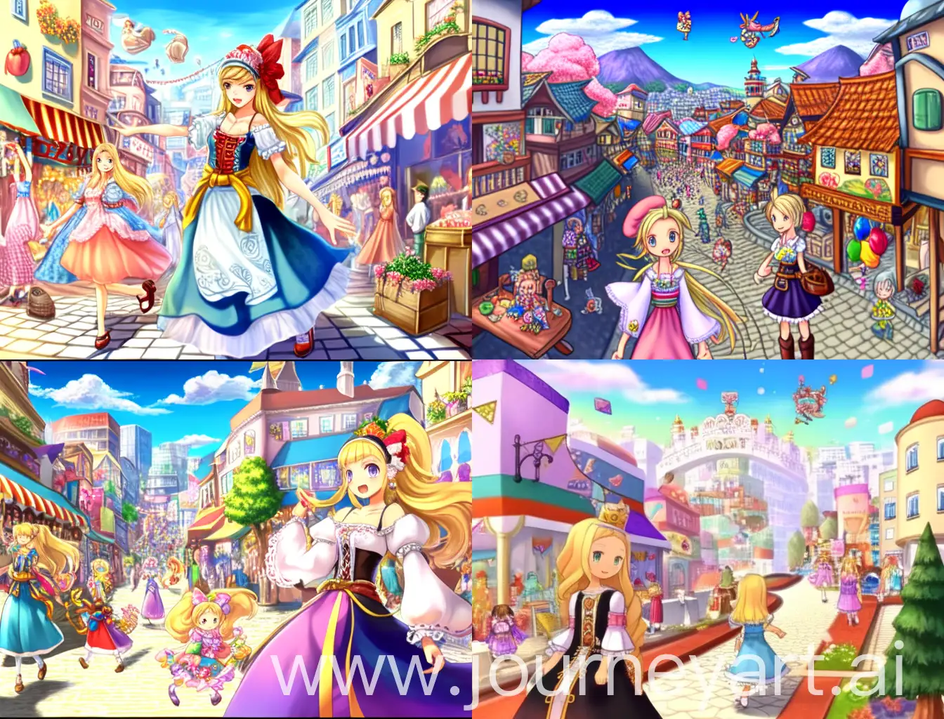Colorful-Medieval-Fantasy-Town-Street-Scene-with-Shopping-and-Festive-Decorations