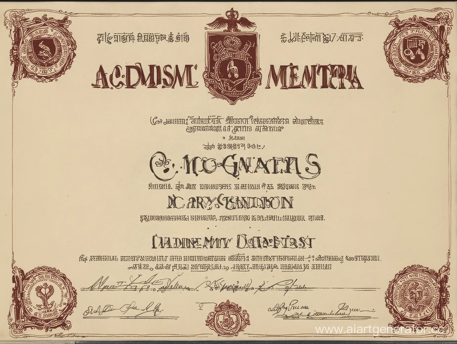 Диплом о поступлении в академию "Mogwarts"