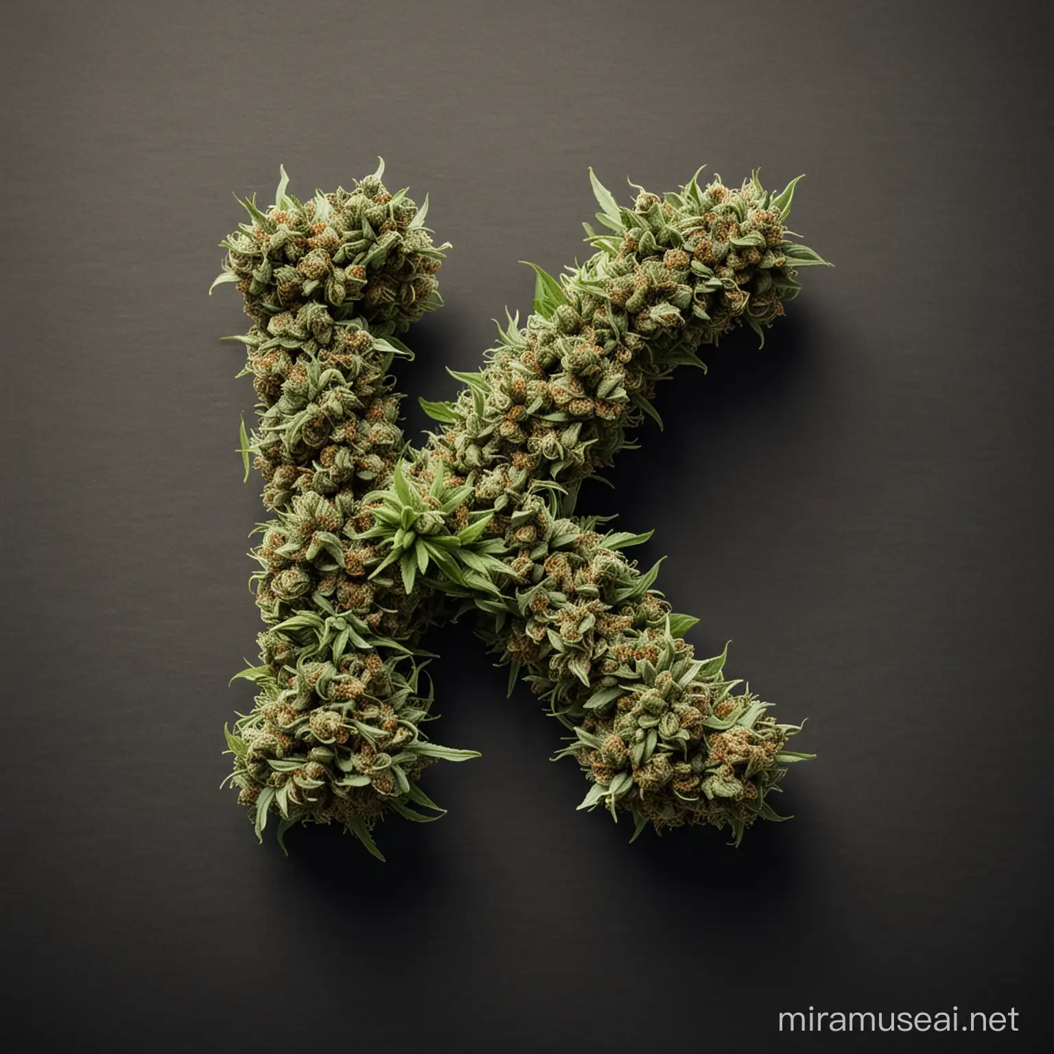 Number Four Shaped Marijuana Cluster Botanical Artwork with Unique Shape