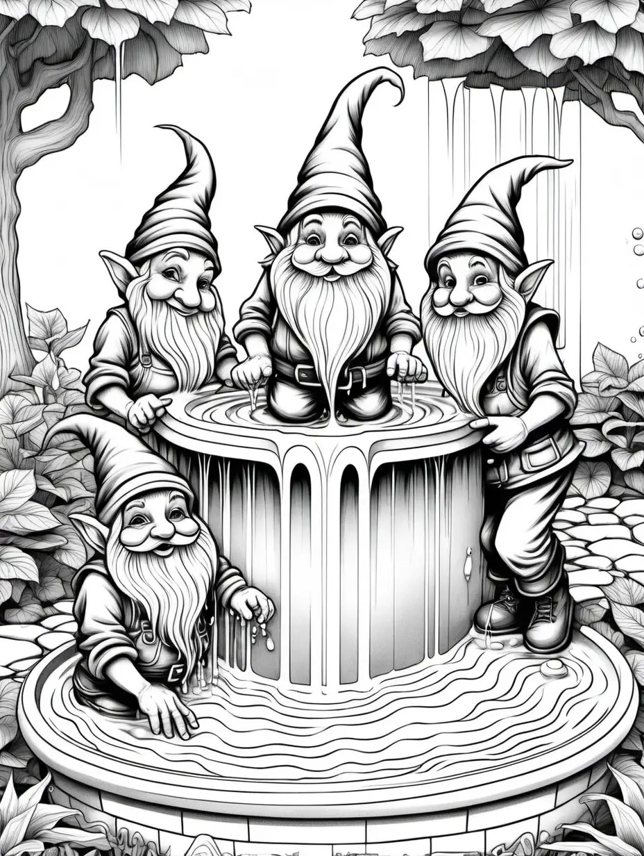 Gnome Playtime Whimsical Coloring Page for Adults