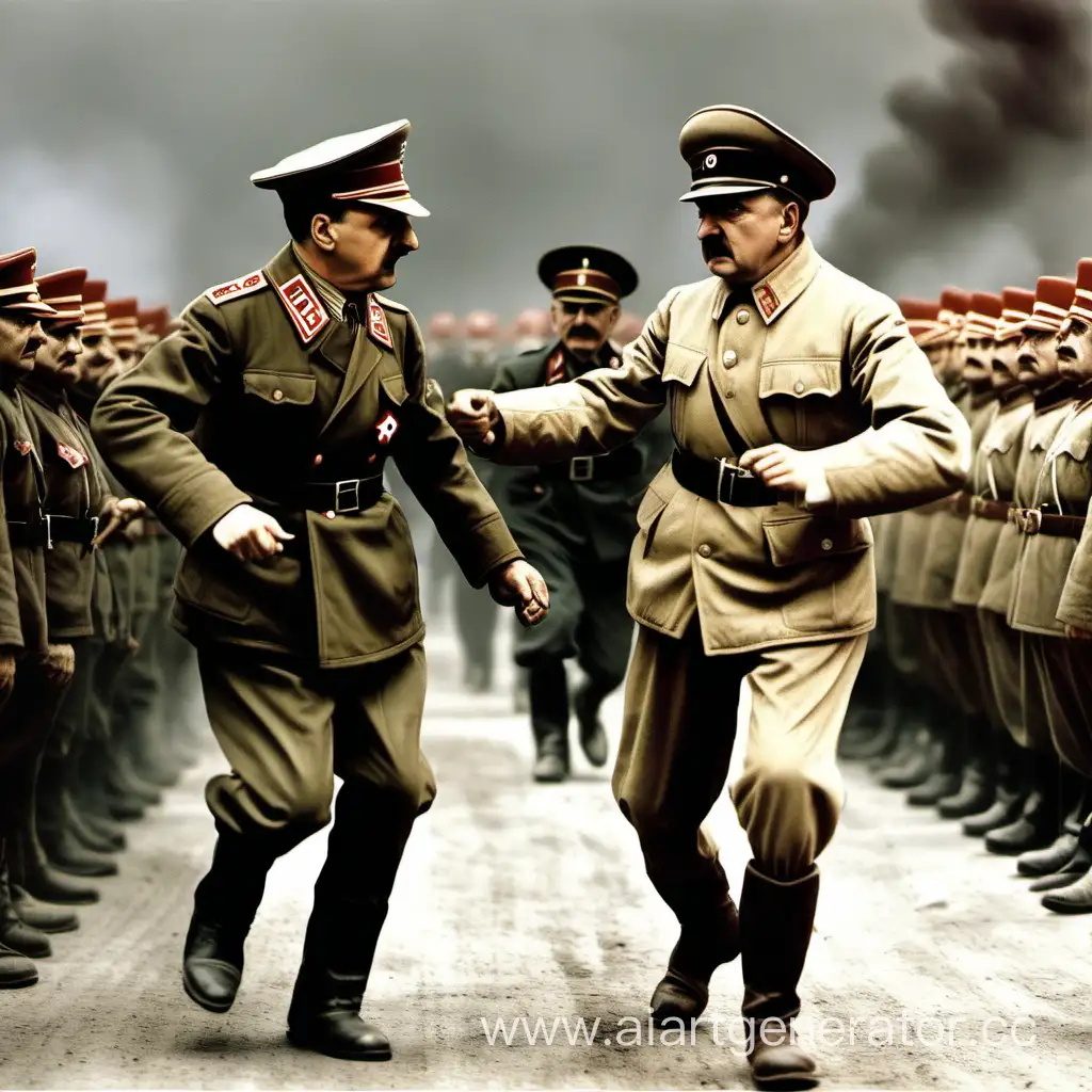 Adolf Hitler fights with Joseph Stalin
