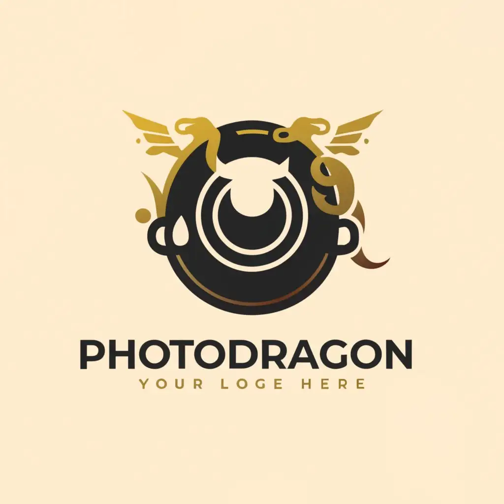 a logo design,with the text 'Photo Dragon', main symbol:Objective and green Dragon with wings, Minimalistic,be used in Restaurant industry,clear background, 