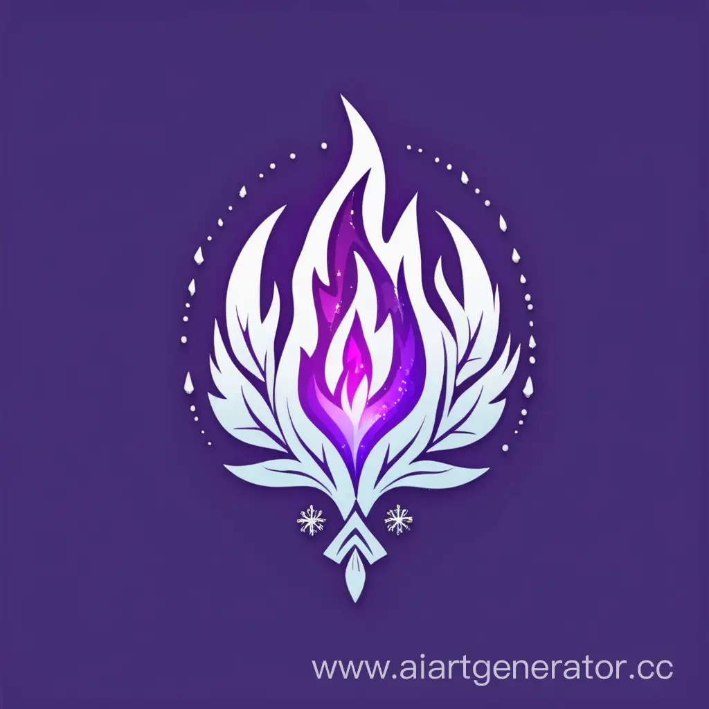 Minimalist-Amulet-Logo-with-Fire-and-Frost-Sparks-on-Purple-Background