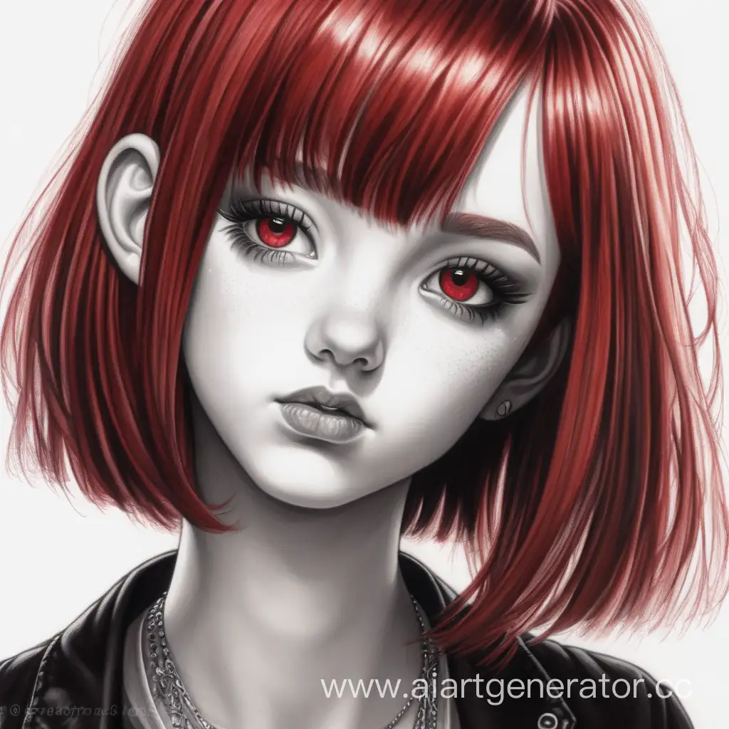 рисунок человека(девушка, 16 лет, прическа каре, рыжие волосы) в готическом стиле
