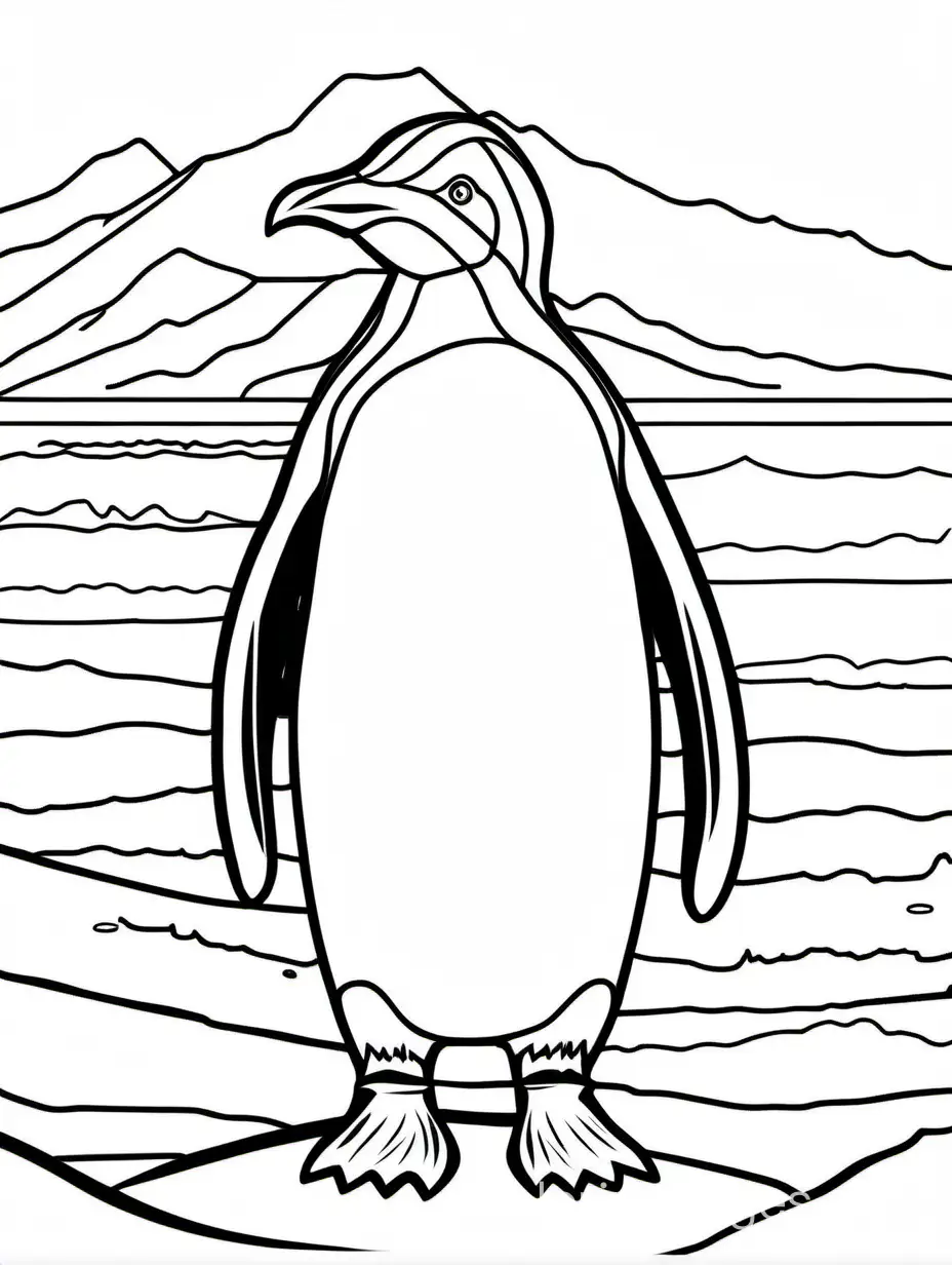 a penguin in the arctic, Coloring Page, black and white, line art, white background, Simplicity, Ample White Space. The background of the coloring page is plain white to make it easy for young children to color within the lines. The outlines of all the subjects are easy to distinguish, making it simple for kids to color without too much difficulty, Coloring Page, black and white, line art, white background, Simplicity, Ample White Space. The background of the coloring page is plain white to make it easy for young children to color within the lines. The outlines of all the subjects are easy to distinguish, making it simple for kids to color without too much difficulty
