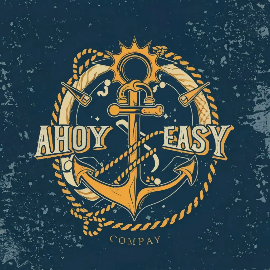 logo, sail boat sun   anchor compas, with the text "ahoy easy", typography, be used in Sports Fitness industry