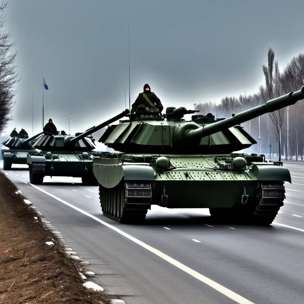колона российских танков едет брать штурмом москву